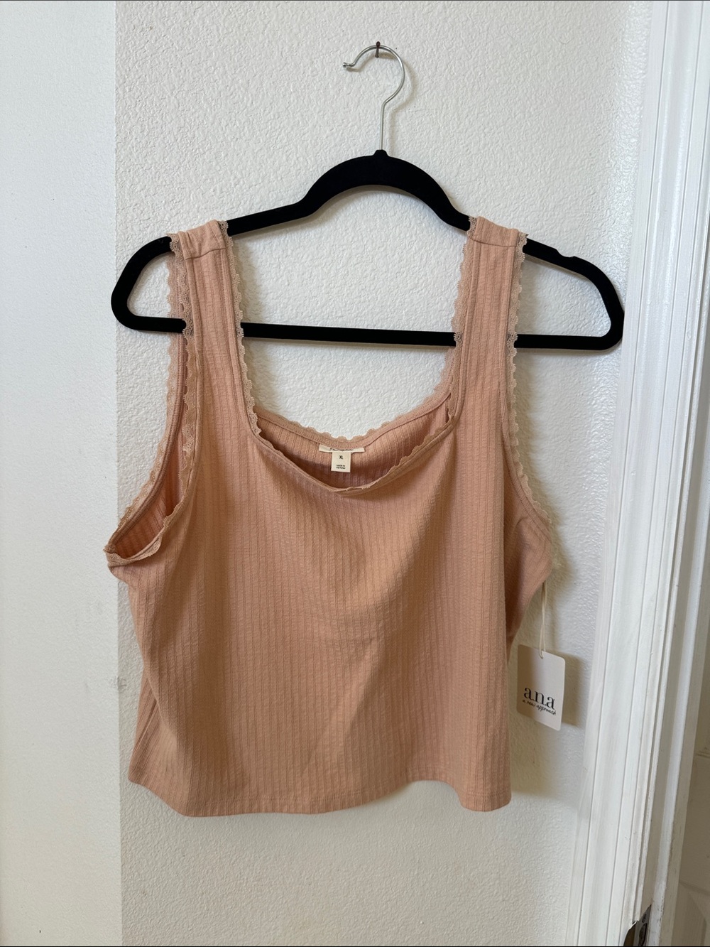 a.n.a Ribbed Square-Neck Tank Top - Dusty Rose